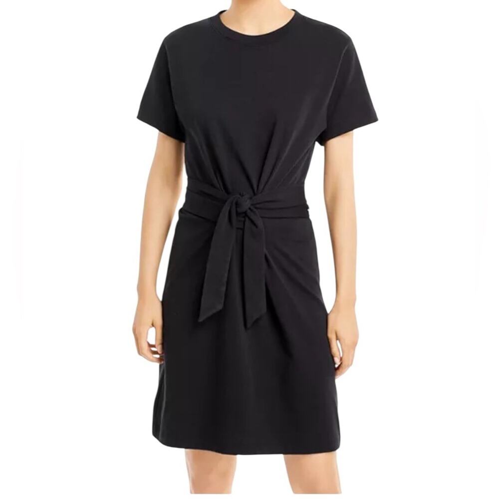 Vince Short Sleeve Tie Waist Shirt Dress Black Size L